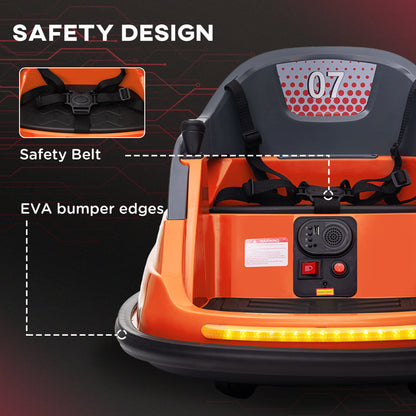 Kids Bumper Car, 360° Rotation Spin 12V Electric Car with Lights, Music, for Ages 1.5-5 Years - Orange