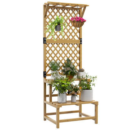 Wooden Plant Stand with Trellis, Freestanding Raised Garden Bed for Climbing Plants, Planter Box to Grow Vegetables, Herbs and Flowers for Garden, Patio, Yellow