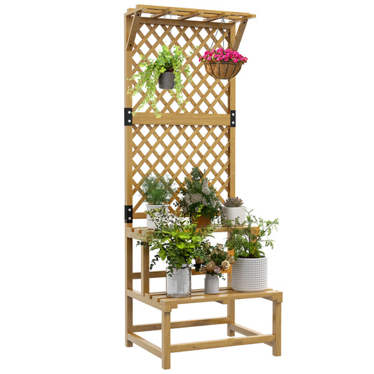 Wooden Plant Stand with Trellis, Freestanding Raised Garden Bed for Climbing Plants, Planter Box to Grow Vegetables, Herbs and Flowers for Garden, Patio, Yellow