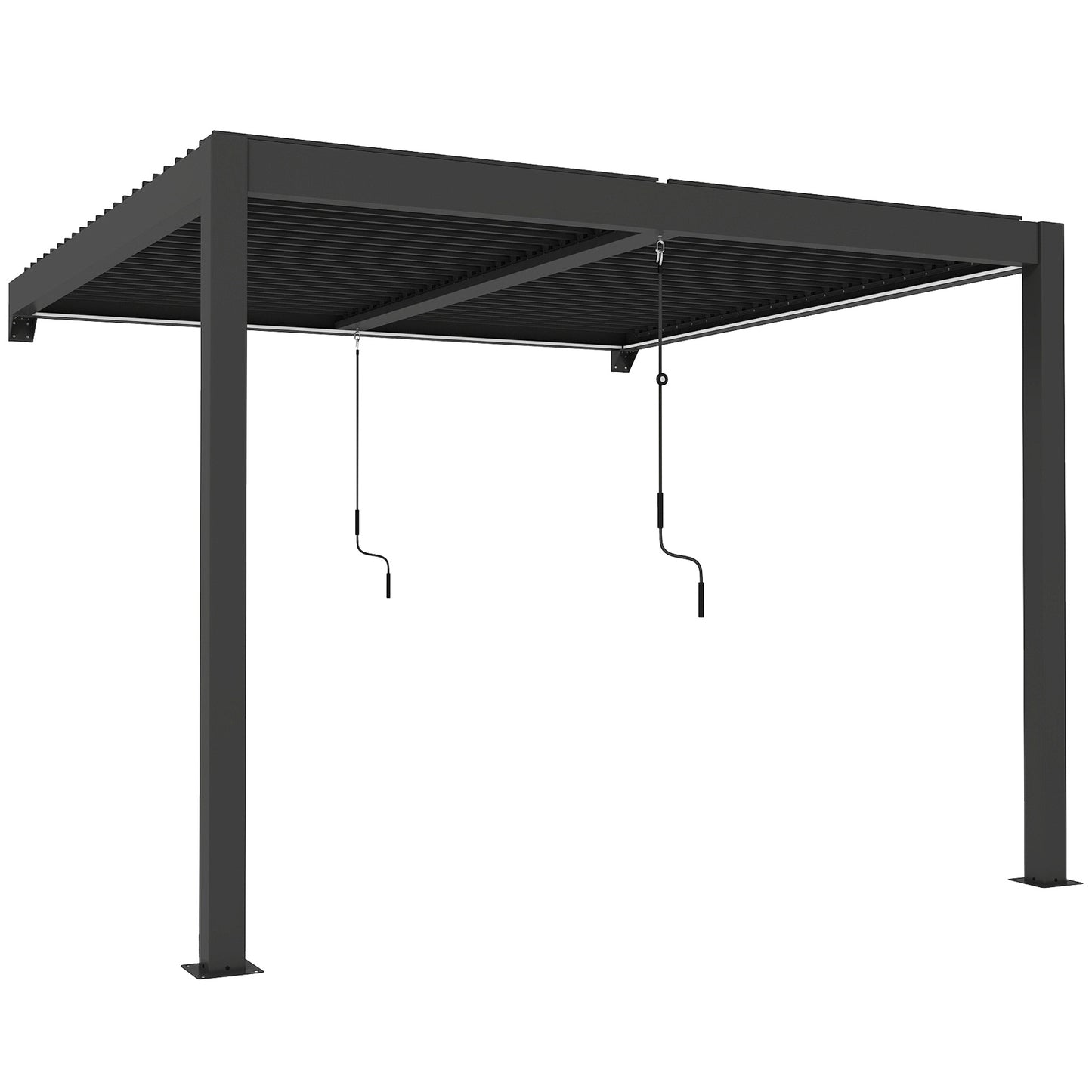 3x3m Wall-Mounted Louvered Pergola | LED Lights | Adjustable Louvres | Drainage | Windproof 7-8 | Dark Grey