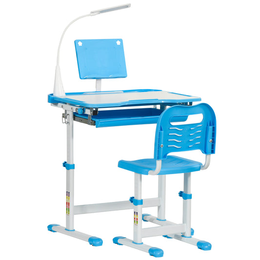 Kids Study Desk and Chair Set w/ Adjustable Height, Storage Drawer - Blue