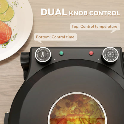 1200W Pizza Oven, 12 Inch Electric Pizza Maker with Viewing Window, Dual Knob Temp & Timer Control, Overheat Protection, Black / Red