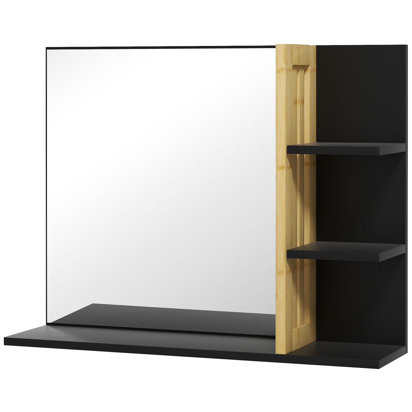 Bathroom Mirror with Shelf, Wall-mounted Makeup Mirror, Modern Vanity Mirror with 4 Storage Shelves for Make Up, Black