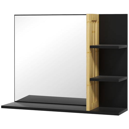Bathroom Mirror with Shelf, Wall-mounted Makeup Mirror, Modern Vanity Mirror with 4 Storage Shelves for Make Up, Black