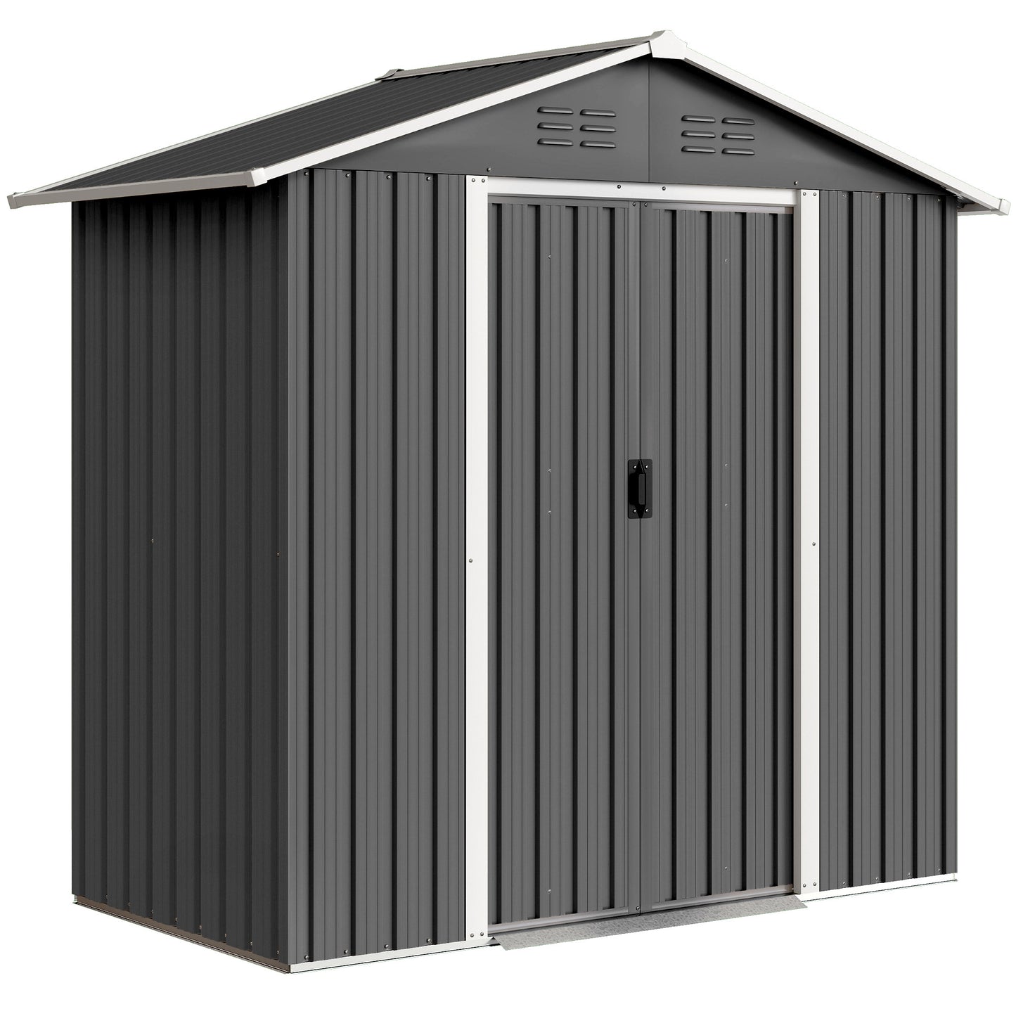 Galvanised Steel Garden Storage Shed | Double Sliding Lockable Door | 4 Vents | Sloped Roof | Steel Tile Roof & Walls | 194x107x191cm | 1.8m² | Dark Grey