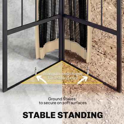 3x3m Permanent Garden Gazebo | Double-Tier UPF50+ Roof | Mesh Panels | Integrated Corner Shelves | Triangular Powder-Coated Posts | Adjustable Struts | Ground Stakes | Brown