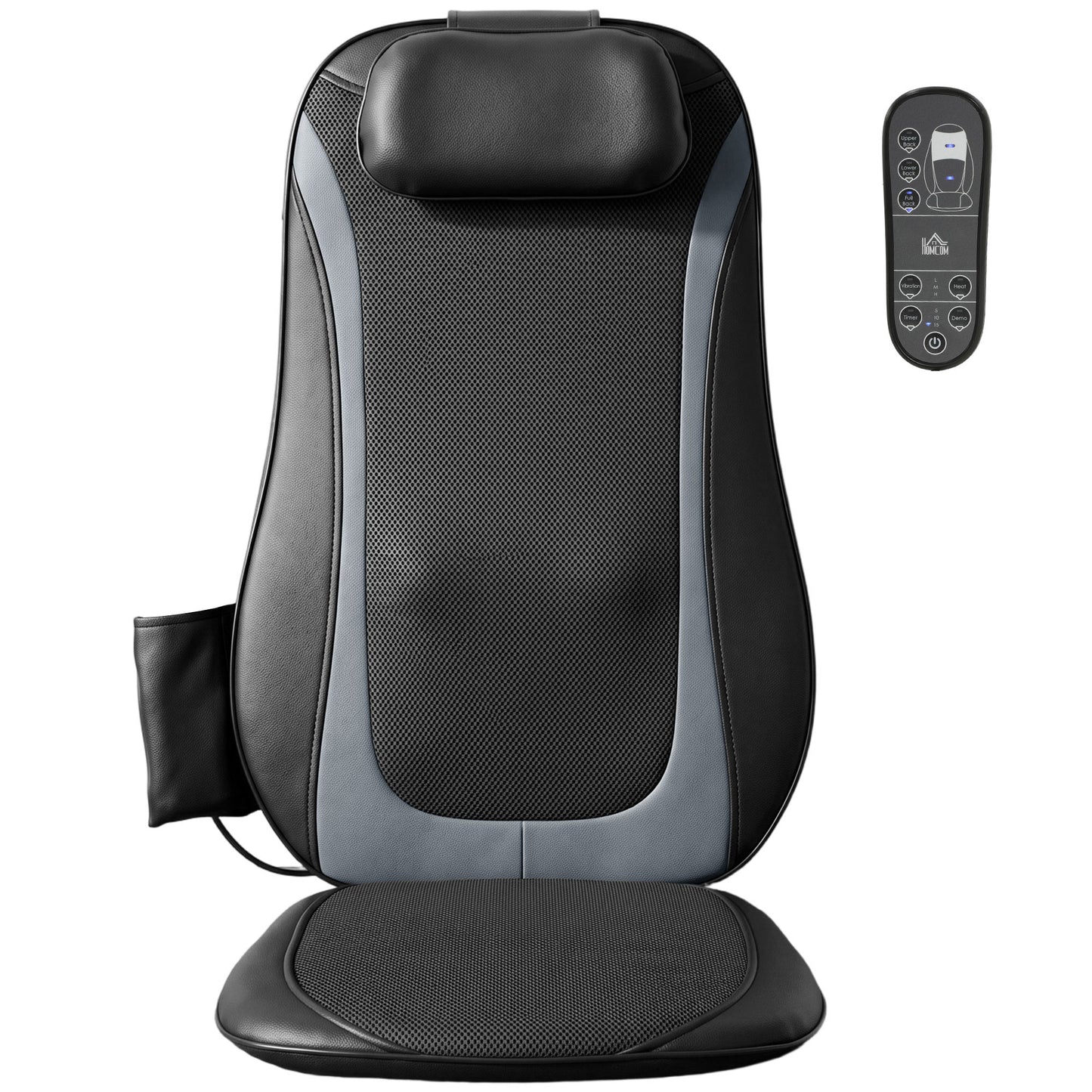 Shiatsu Back Massager Chair Pad | 4 Kneading Nodes | Spot Function | Heat | 3-Level Vibration | Car & Home | Black