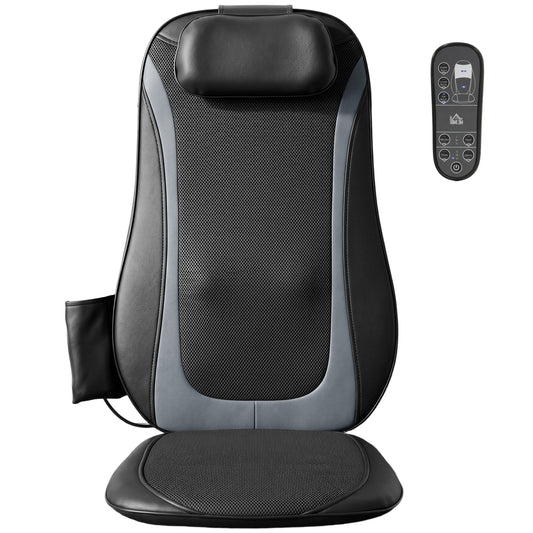 Shiatsu Back Massager Chair Pad | 4 Kneading Nodes | Spot Function | Heat | 3-Level Vibration | Car & Home | Black
