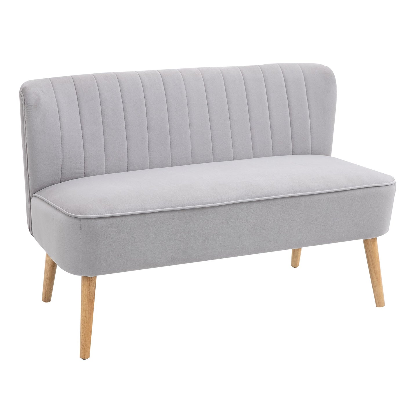 Modern Velvet Double Seat Sofa w/ Wood Frame Foam Padding Soft Comfortable Compact Couch Light Grey