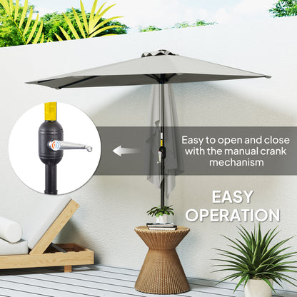 Outsunny Half Round Parasol Umbrella - Light Grey