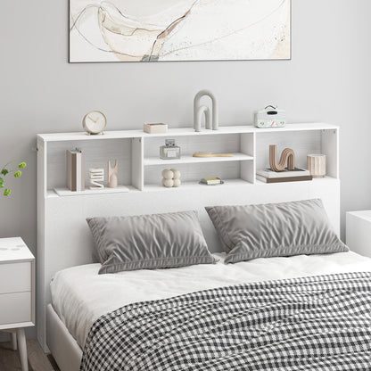 King Size Headboard with Storage | 4 Open Compartments | Freestanding | Scratch-Resistant Melamine | Anti-Tip Kit | White | 160cm