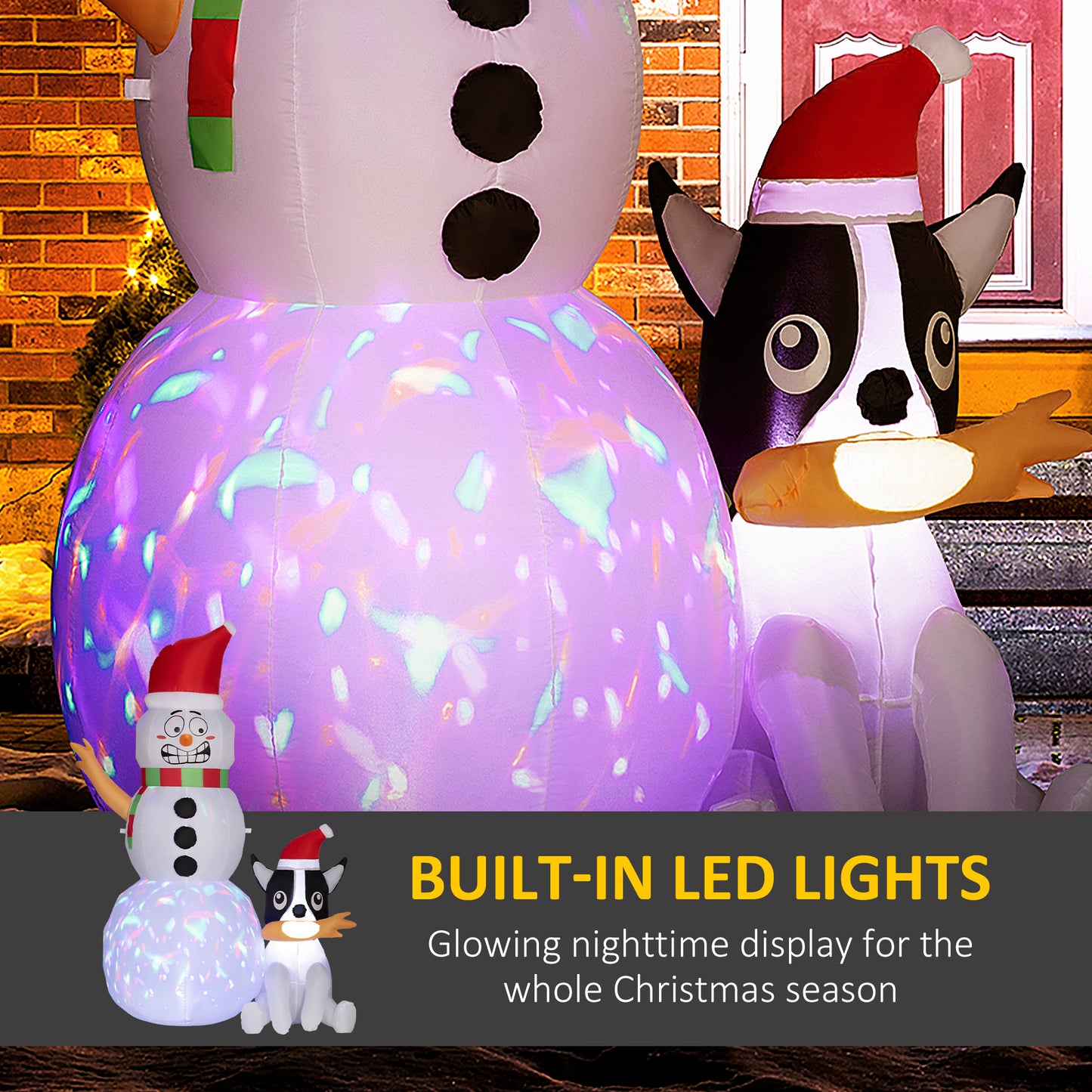 Outsunny 6.2FT Christmas Inflatable Snowman with Dog, Blow Up Outdoor LED Display for Garden Party