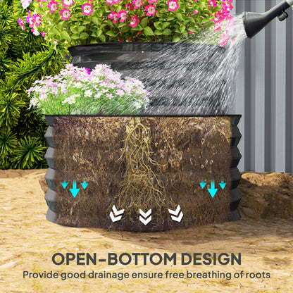 2-Tier Galvanised Steel Raised Garden Bed | 0.6mm Steel | Open Bottom | Folded Safety Edge & Rubber Strip | Bottom 149x59cm Top 89x59cm | 150x60x57cm | Dark Grey