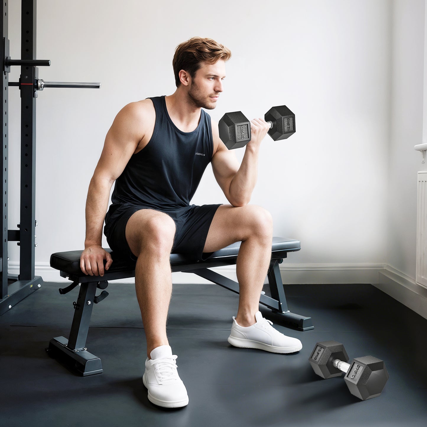 25KG Rubber Hex Dumbbell Portable Hand Weights Dumbbell Home Gym