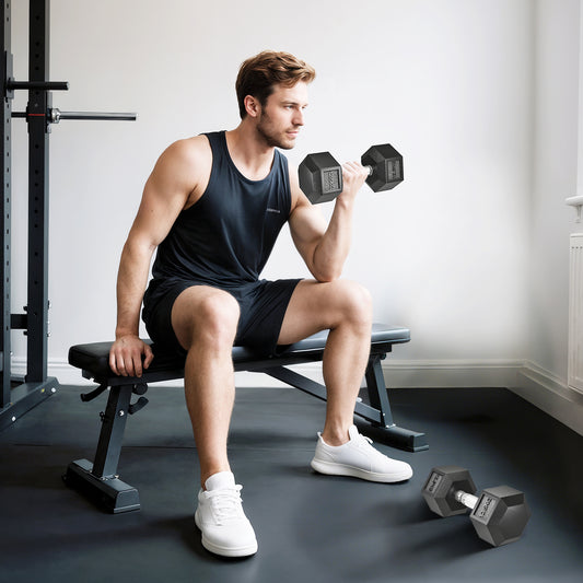 25KG Rubber Hex Dumbbell Portable Hand Weights Dumbbell Home Gym