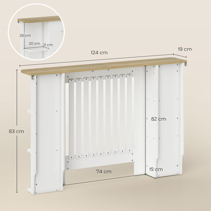 Radiator Cover with Open Storage Shelves, Vertical Slatted Cabinet Shelf Heater Cover for Living Room, Hallway, Medium, White (H: 83 / W: 124 / D: 19 cm)