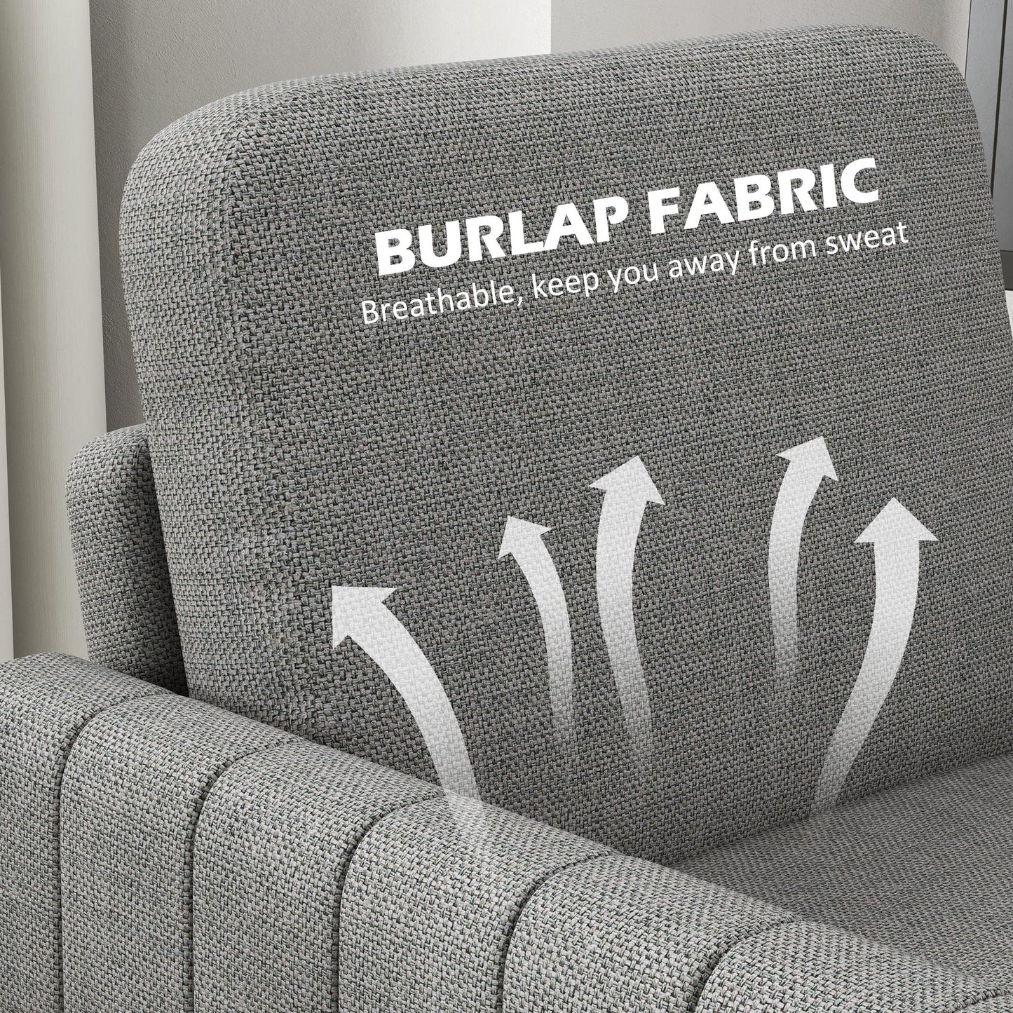 Armchair, Channel Tufted Modern Fabric Accent Chair, Comfy Upholstered Reading Lounge with Spring Cushion, Back Pillow - Light Grey / Blue