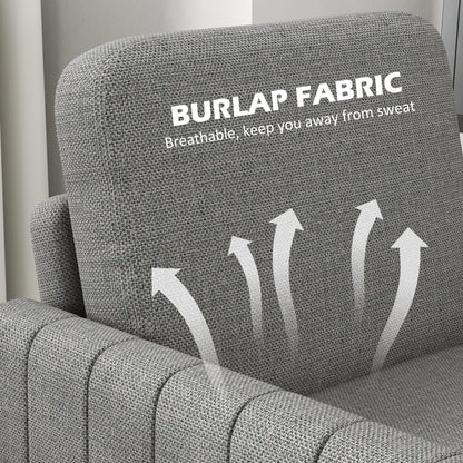 Armchair, Channel Tufted Modern Fabric Accent Chair, Comfy Upholstered Reading Lounge with Spring Cushion, Back Pillow - Light Grey / Blue