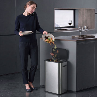 55L Touchless Sensor Bin | Automatic Motion-Activated Kitchen Waste Bin | Soft-Close Lid | Stainless Steel | Silver