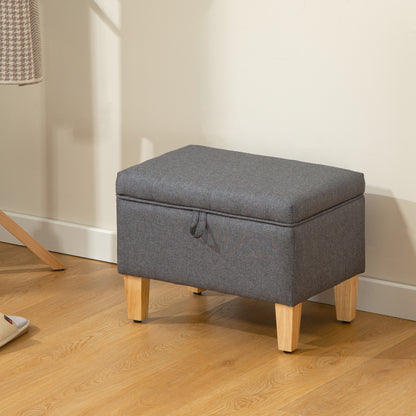 Storage Ottoman & Padded Footstool | 16L Storage | Linen-Look | Rubberwood Legs | 100° Lid Opening | 120kg | 49x33x36cm | Charcoal Grey