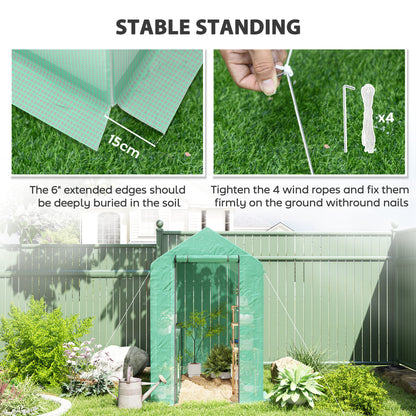 Outsunny Walk-in Greenhouse with 2 Tier 4 Shelves, Small Greenhouse with Reinforced PE Cover, Garden Plant Growhouse with Roll-up Door, 120 x 186 x 190 cm, Green