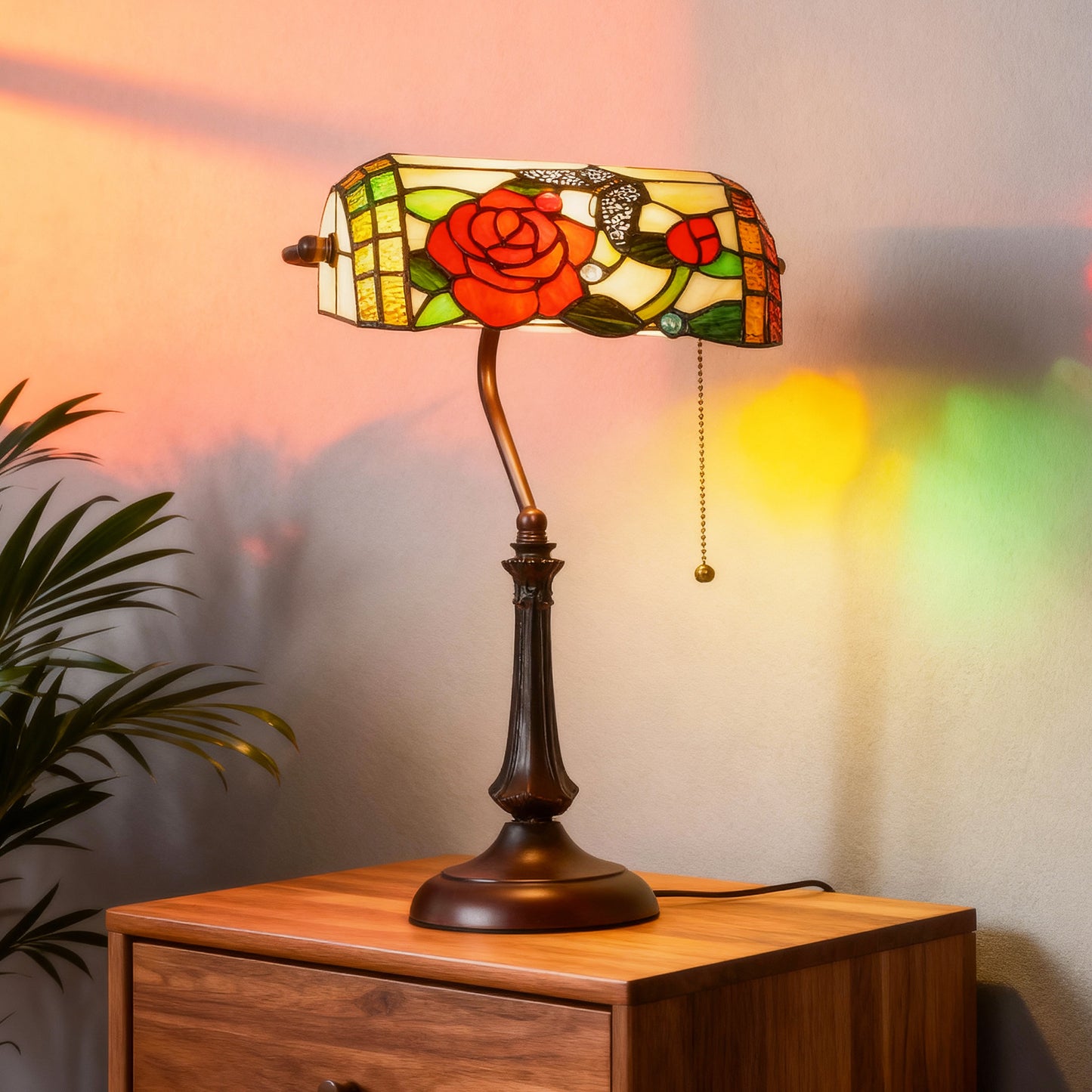 Tiffany-Style Rose and Butterfly Table Lamp - Multi