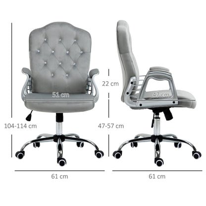 Glamour Velvet-Feel Office Chair | Diamante Back | Thick Padding | Adjustable Tilt | Armrests | 5 Wheels | Height Adjustable 47-57cm | 120kg | Grey