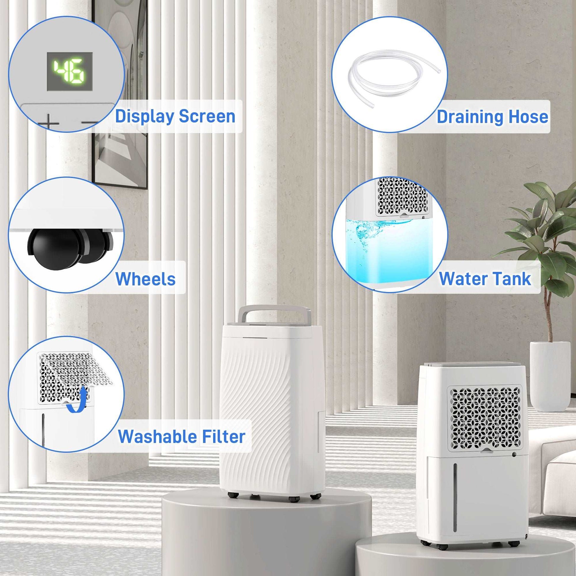 16L/Day Dehumidifier with Activated Carbon Air Filter, Continuous Drainage, 5.5L Water Tank, 24H Timer for Home Damp, Bedroom, Condensation,