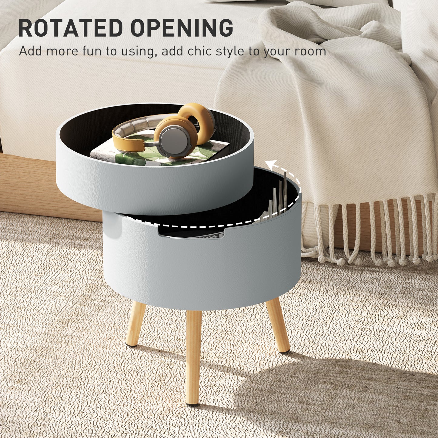 3-Tier Coffee Table, Round End Table with 2 Hidden Compartments and Detachable Tray, with Storage for Living Room, Grey