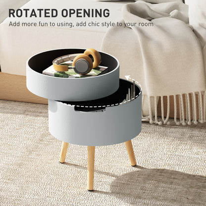 3-Tier Coffee Table, Round End Table with 2 Hidden Compartments and Detachable Tray, with Storage for Living Room, Grey