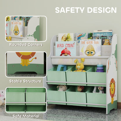Kids Storage Unit with 6 Fabric Drawers & 2-Tier Sling Book Rack – Star Pattern, Rounded Corners, EN71 Tested, For Bedroom, Playroom & Nursery – Green