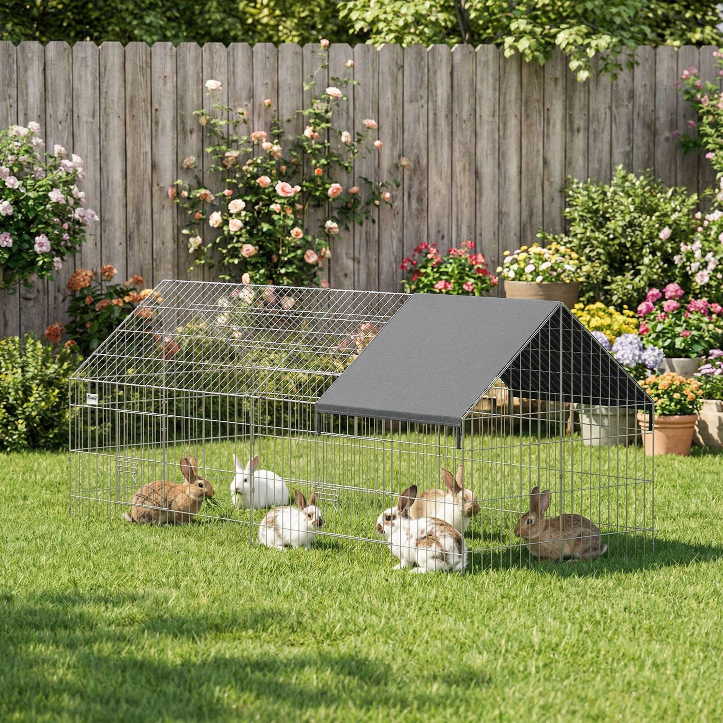 Outdoor Animal Run | 180x75x75cm | Oxford Canopy | Dual Latch Doors | Ground Stakes | Powder Coated Steel | Rabbits Chickens Guinea Pigs | Black