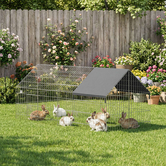 Outdoor Animal Run | 180x75x75cm | Oxford Canopy | Dual Latch Doors | Ground Stakes | Powder Coated Steel | Rabbits Chickens Guinea Pigs | Black