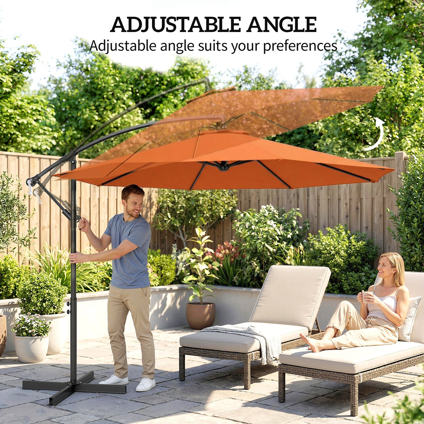 3m Cantilever Parasol | Crank Handle | Tilt Adjustment | 180gsm Polyester Canopy | 8 Ribs | Φ48mm Steel Pole | Cross Base Included | 2.95m Diameter | Orange