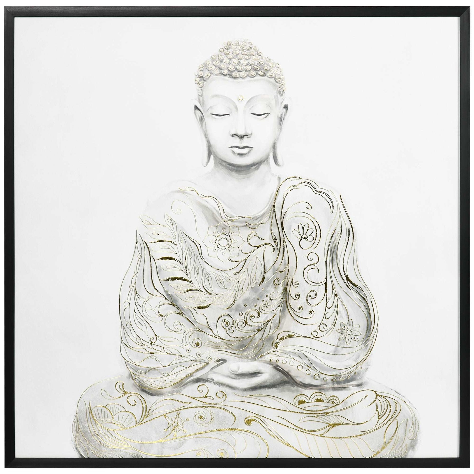 Canvas Wall Art Gold Textured Buddha Sit in Meditation, Wall Pictures for Living Room Bedroom Decor, 83 x 83 cm