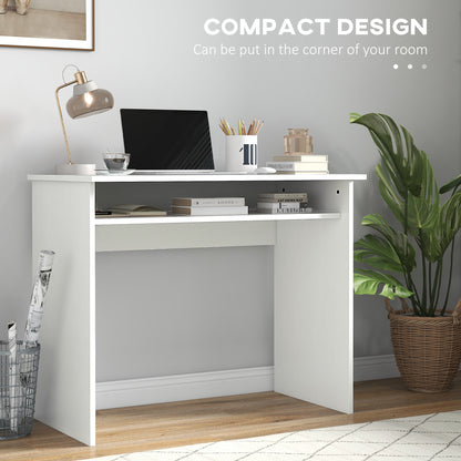 Home Office Desk & Ergonomic Mesh Chair Set | Flip-Up Arms | Storage Shelf | White & Grey
