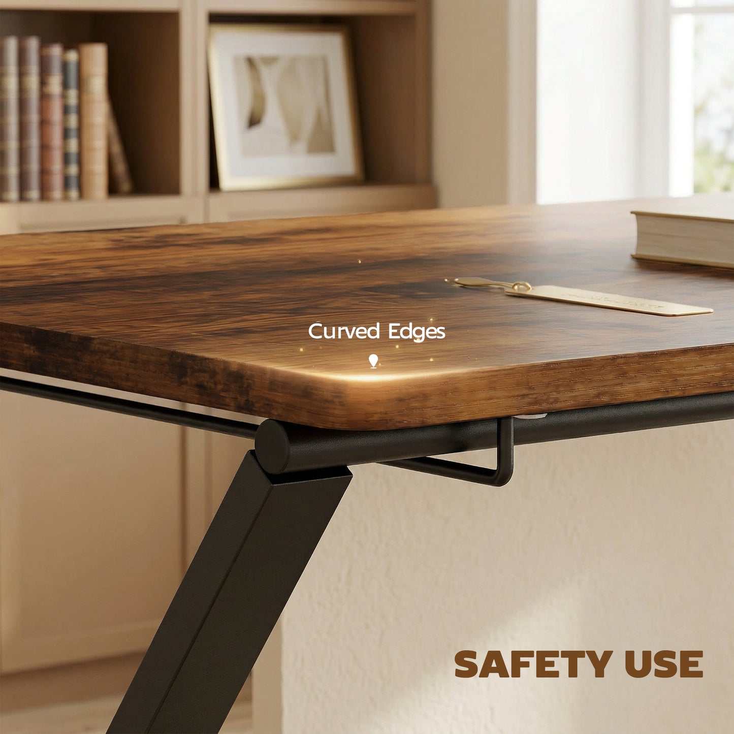 Compact Folding Desk for Small Spaces | Upper Storage Shelf | X-Frame | Melamine Surface | Curved Corners | Folds to 4.5cm | 86x66x82cm | Rustic Brown