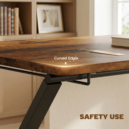 Compact Folding Desk for Small Spaces | Upper Storage Shelf | X-Frame | Melamine Surface | Curved Corners | Folds to 4.5cm | 86x66x82cm | Rustic Brown