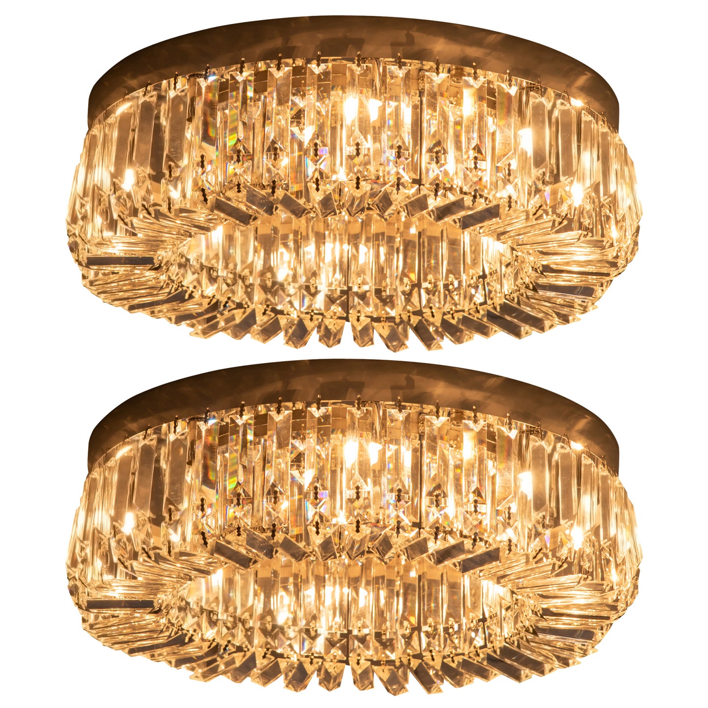 Set of 2 Crystal Ceiling Chandeliers | Flush Mount | Silver Tone | Ø50cm