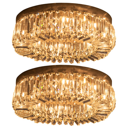 Set of 2 Crystal Ceiling Chandeliers | Flush Mount | Silver Tone | Ø50cm