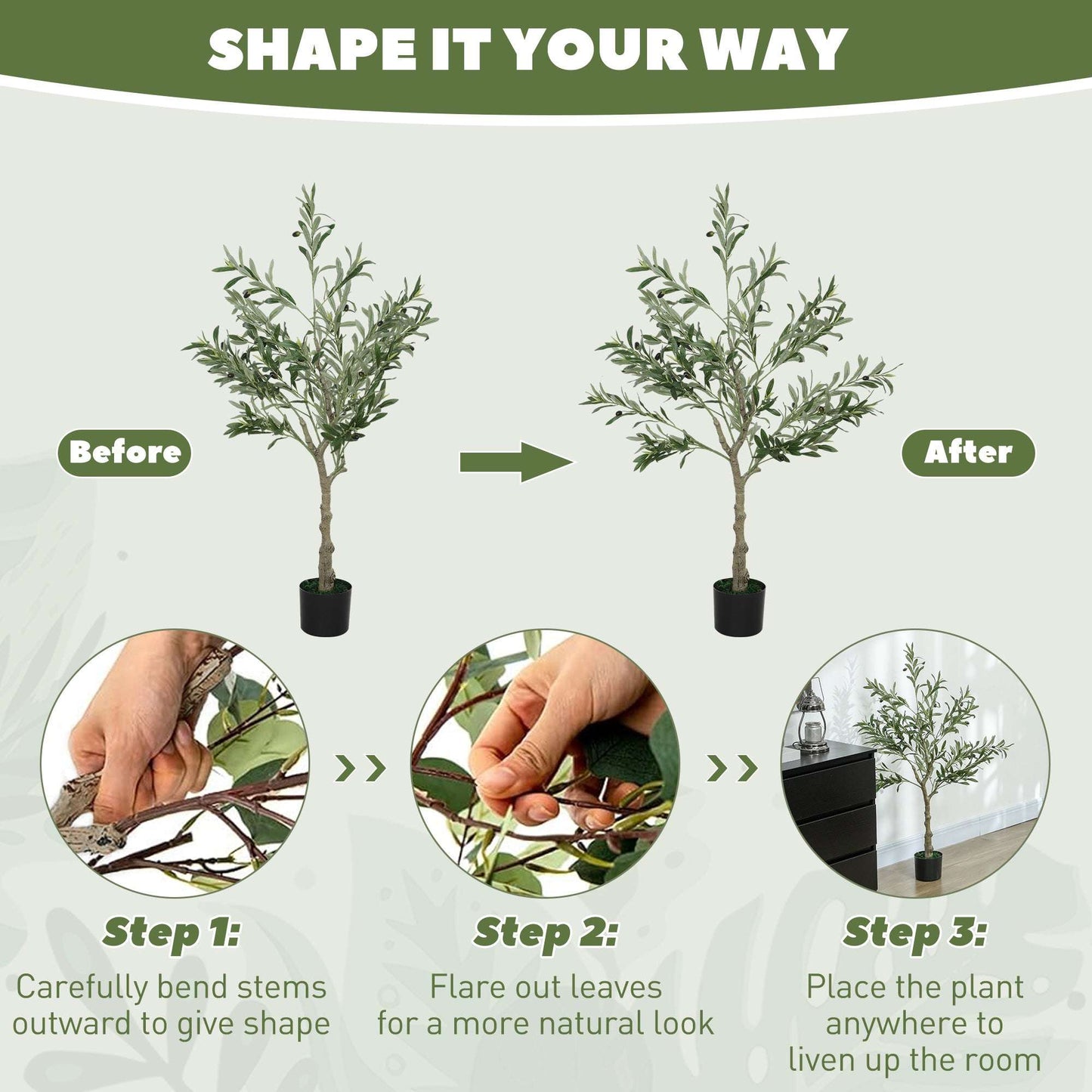 4ft/ 120cm Decorative Artificial Plant, Silk Olive Tree with 450 Leaves and 20 Olive Fruits in Pot, Fake Plant for Home, Office, Living Room, Indoor Decor