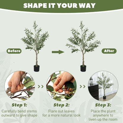 4ft/ 120cm Decorative Artificial Plant, Silk Olive Tree with 450 Leaves and 20 Olive Fruits in Pot, Fake Plant for Home, Office, Living Room, Indoor Decor
