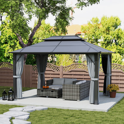 3 x 4m Hardtop Gazebo Canopy with UPF30+ Double Polycarbonate Roof, Aluminium Frame Garden Gazebo Permanent Pavilion, Grey