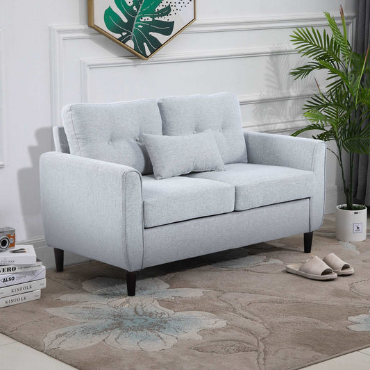 2 Seat Sofa Double Sofa Loveseat Fabric Wooden Legs Tufted Design for Living Room, Dining Room, Office, Light Grey