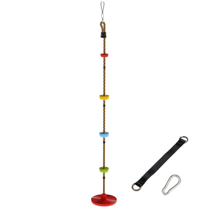 Kids Tree Climbing Rope & Disc Swing Kit – 190cm Rope, 4 Footrests, Disc Swing, Tree Strap & Carabiner, 50kg, EN71 Tested, Ages 3–8 – Red