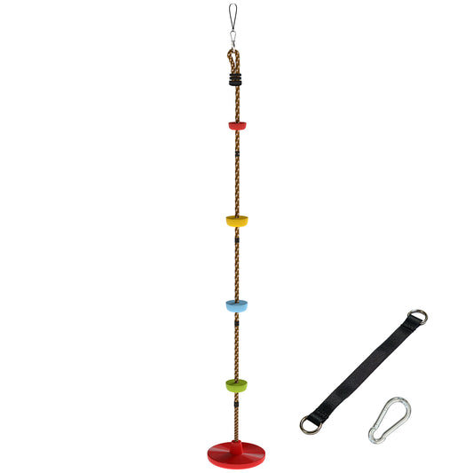 Kids Tree Climbing Rope & Disc Swing Kit – 190cm Rope, 4 Footrests, Disc Swing, Tree Strap & Carabiner, 50kg, EN71 Tested, Ages 3–8 – Red