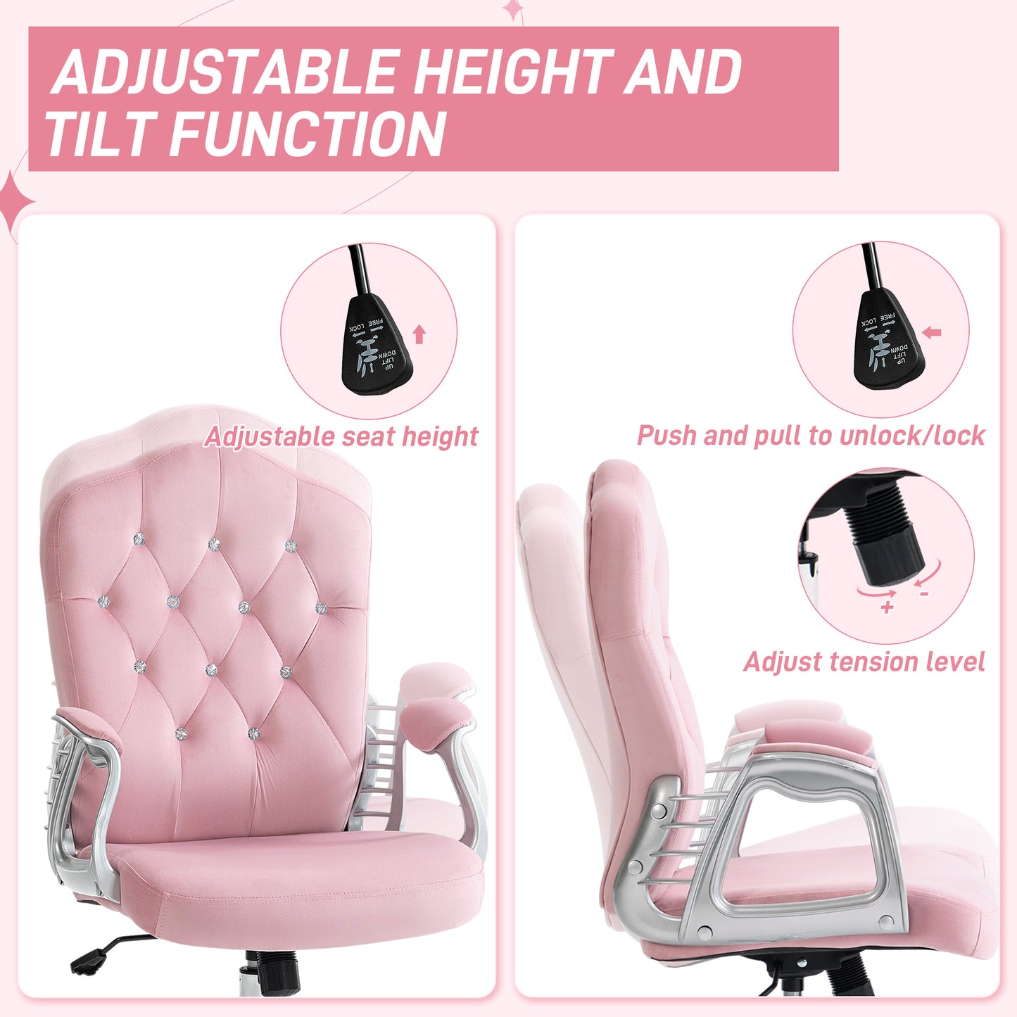 Vinsetto Office Chair Desk Chair with 360 Degree Swivel Wheels Adjustable Height Tilt Function Pink