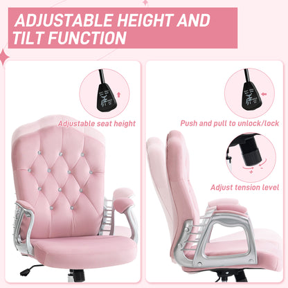 Vinsetto Office Chair Desk Chair with 360 Degree Swivel Wheels Adjustable Height Tilt Function Pink