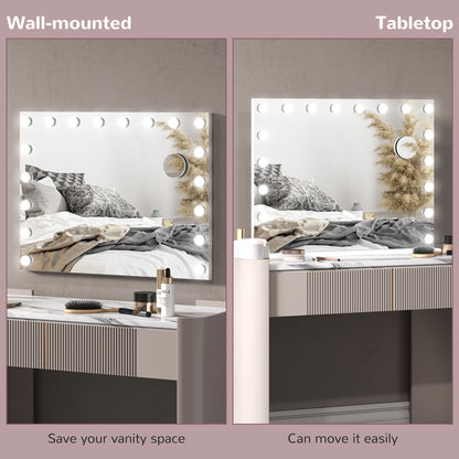 Hollywood Vanity Mirror with Lights, Large 80x62 cm Lighted Makeup Mirror with 3 Colour, 18 LED Bulbs, 10X Magnifying, USB Charging Port, Touch Screen White