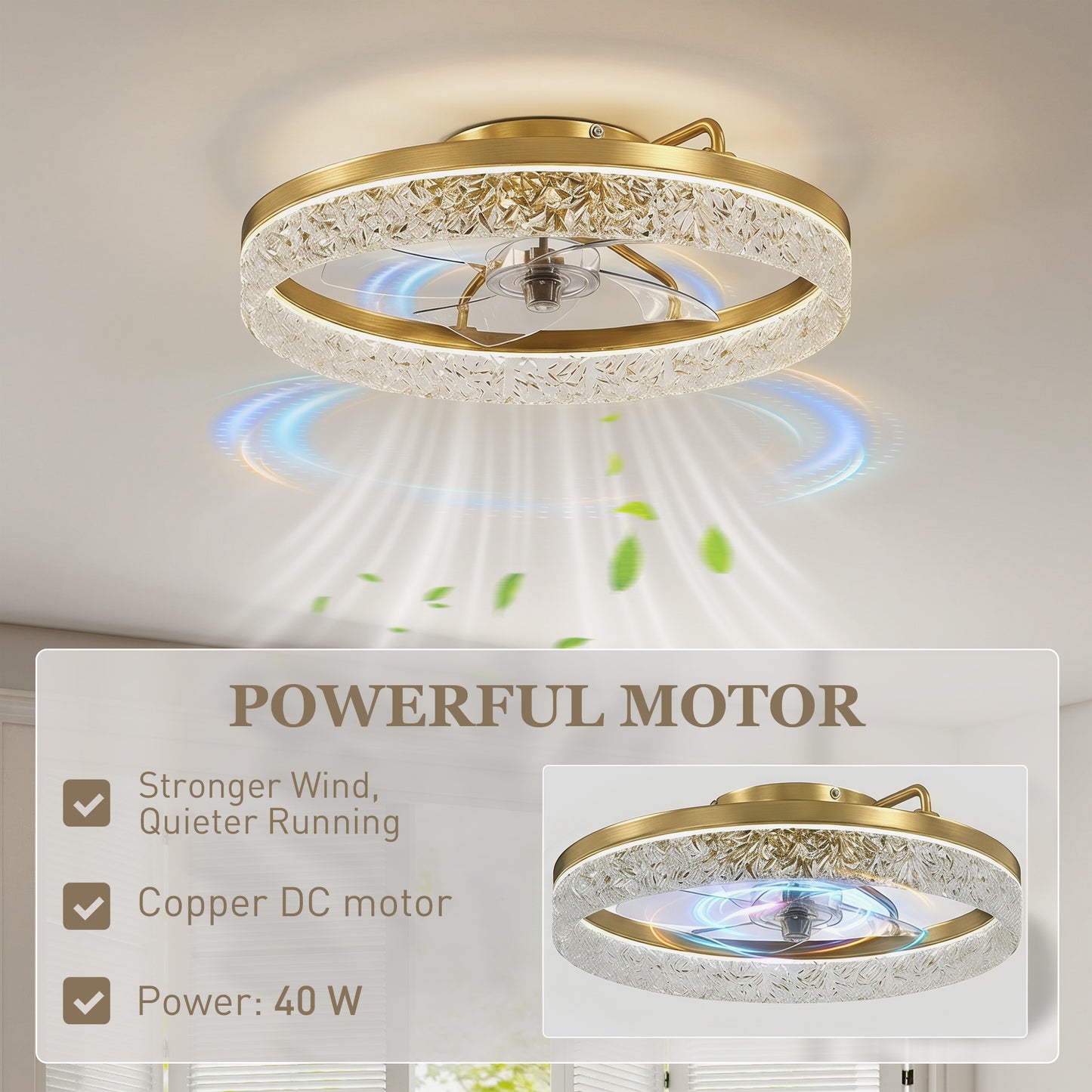 Smart Ceiling Fan with Dimmable LED Light | Remote & App Control | 6 Speeds | Gold Tone